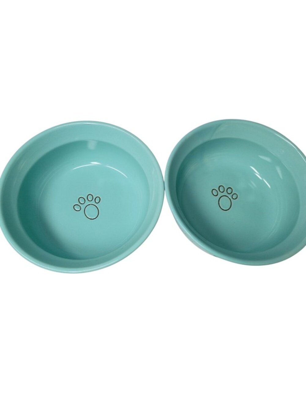 Signature Housewares Stoneware Pet Bowls Cat Dog Spell Out Aqua Paw Print - Picture 3 of 7